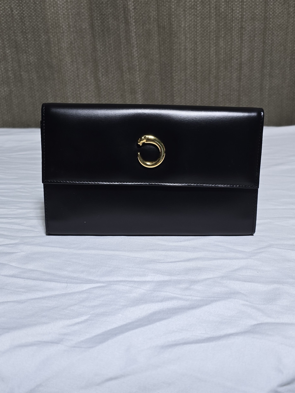 Vintage Cartier Panthère Black Leather Long Wallet Gold Hardware 1999 Auth Card